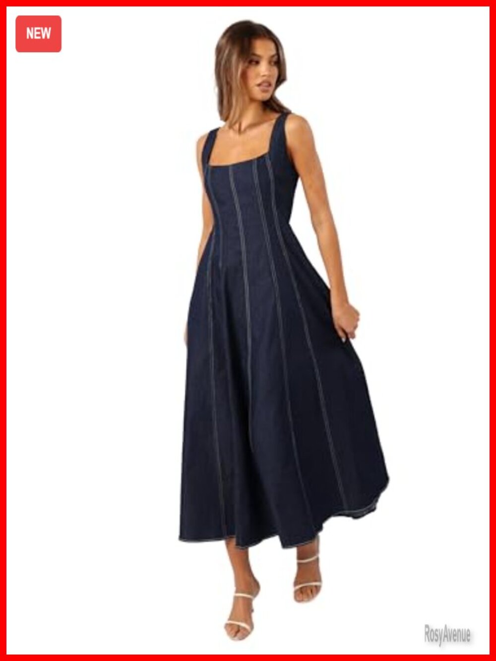 Petal & Pup Women's Callum Midi Dress Square Neck Sleeveless Denim